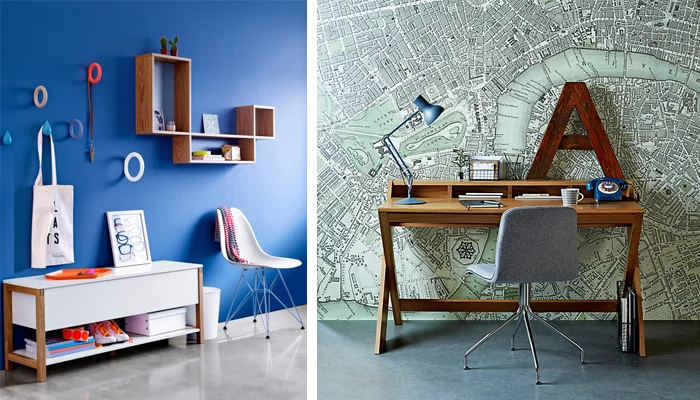 Spring Summer 2014 John Lewis Home catalogue (L-R) Northgate flip-top bench , Donato wall storage box and Ravenscroft desk