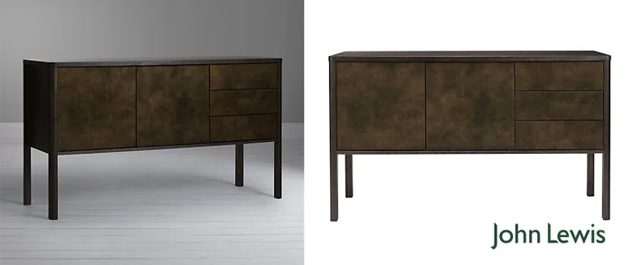 Lucente 2 door 3 drawer cabinet in dark stained oak with high gloss bronze effect door and drawer fronts