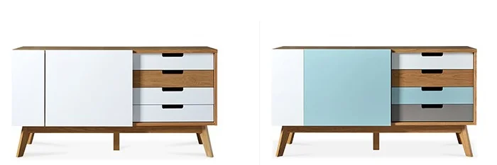 Belsham Sideboard (AKA Chaser) in white & oak and blue tints & oak