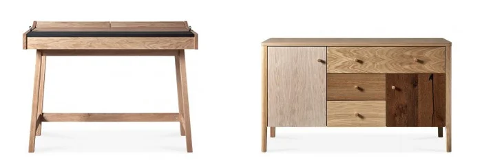 Rowan Desk (AKA Brompton ) oak & reconstituted leather top ; Carson Sideboard (AKA Villa) stained oak