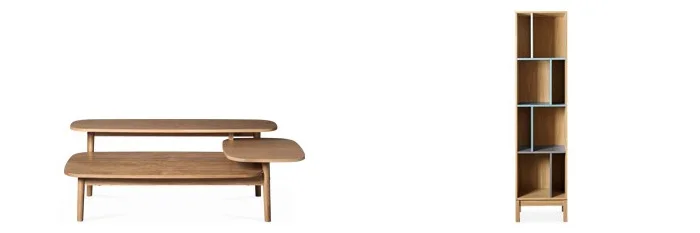 Bergling Coffee Table in oak and Ernie Bookcase (AKA Abbeywood) in oak & grey