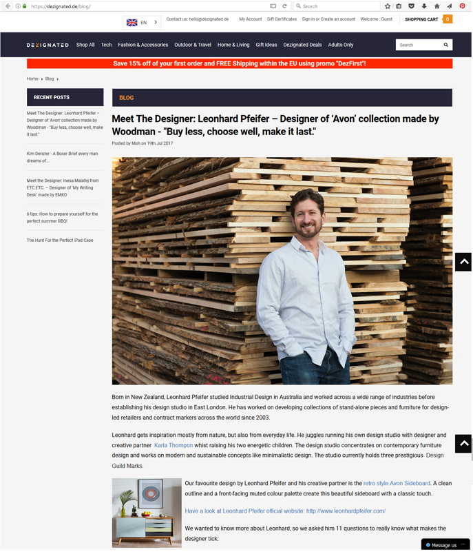 Meet the designer: Leonhard Pfeifer - Designer of 'Avon' collection made by Woodman.