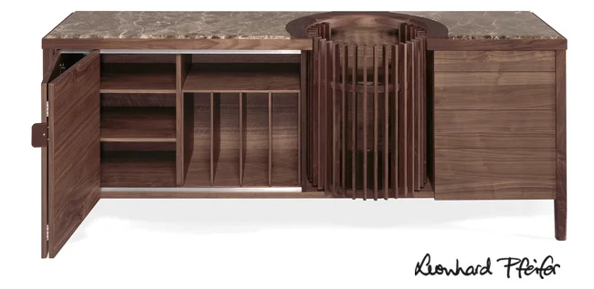 Carousel Sideboard by Leonhard Pfeifer for WeWood Portuguese Joinery, shown in solid walnut and Portuguese marble
