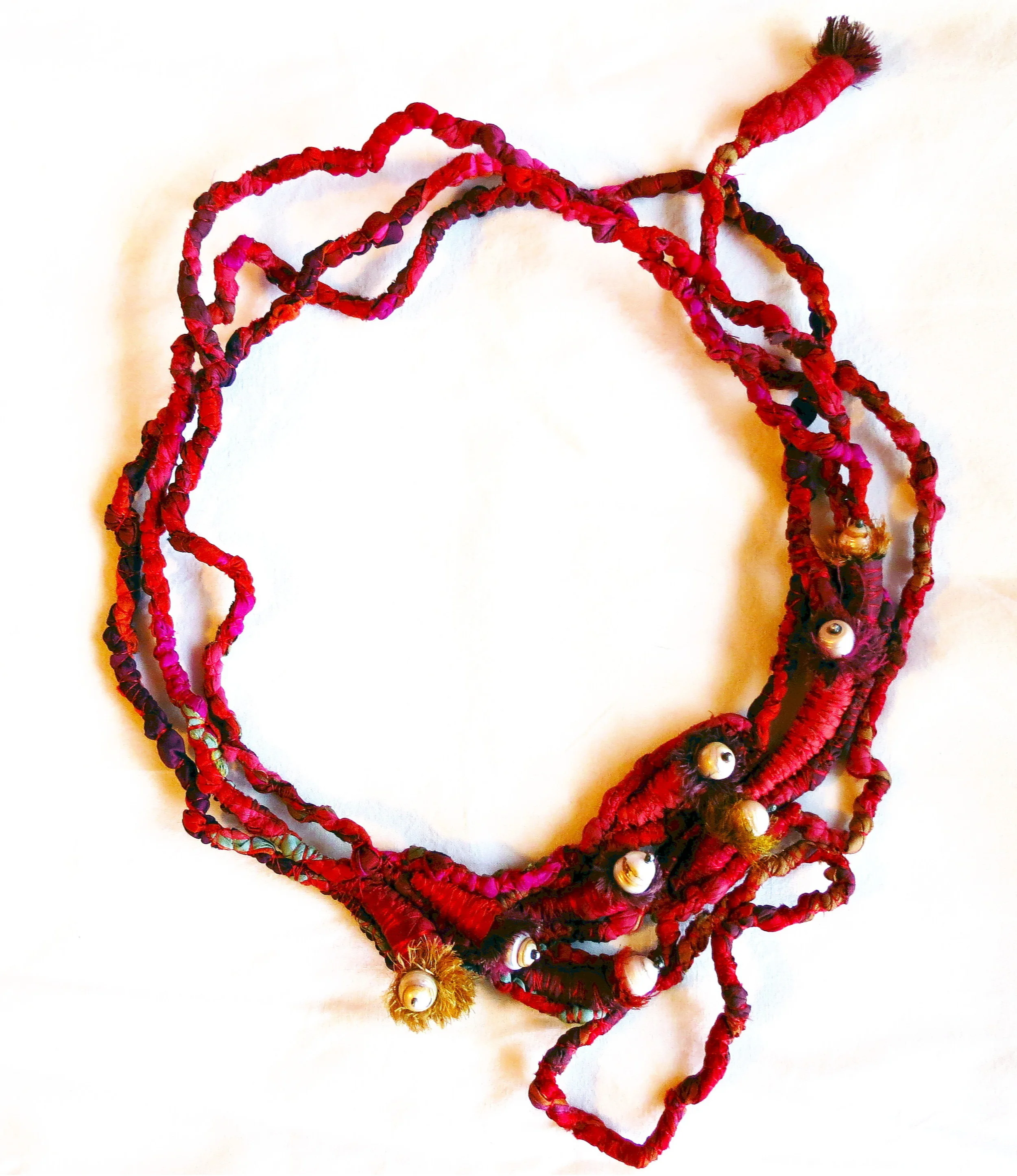 Mar Adentro - Francesca Cecchini (2013), necklace // Materials: repurposed sari silk, baroque pearls, oxidised silver, silk thread.