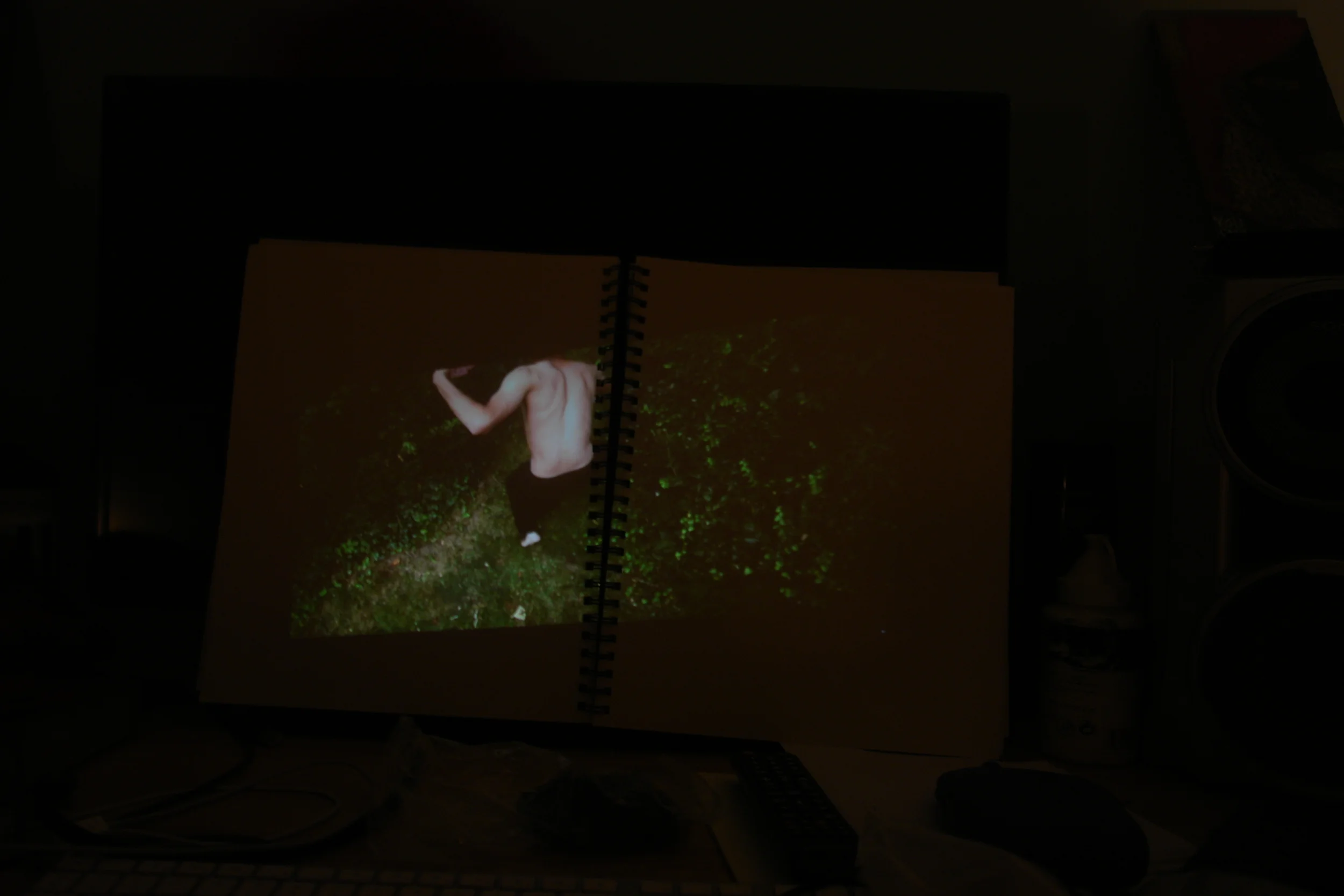 video still projected onto a sketchbook 2014