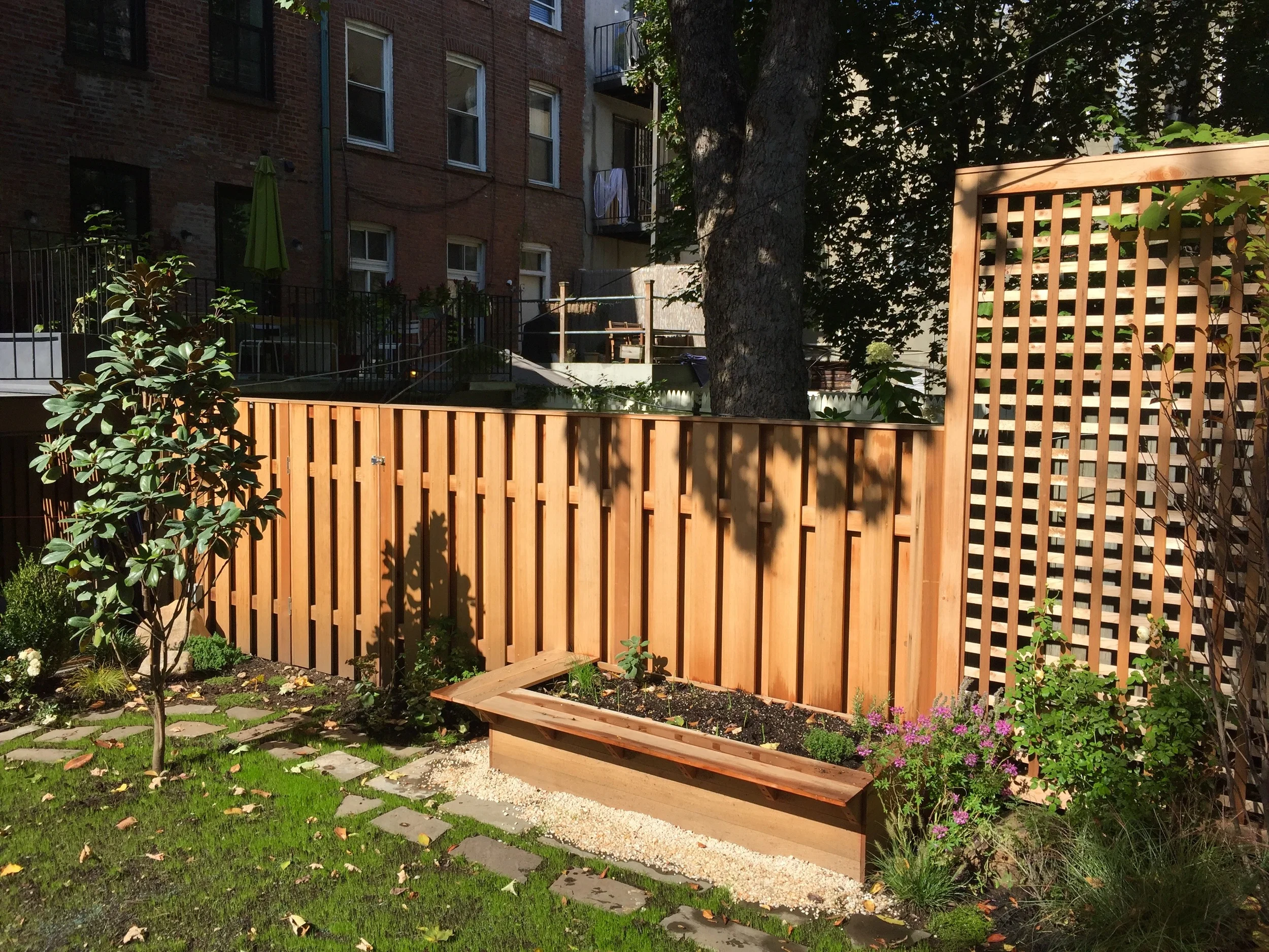 Shadow fence and bench-planter