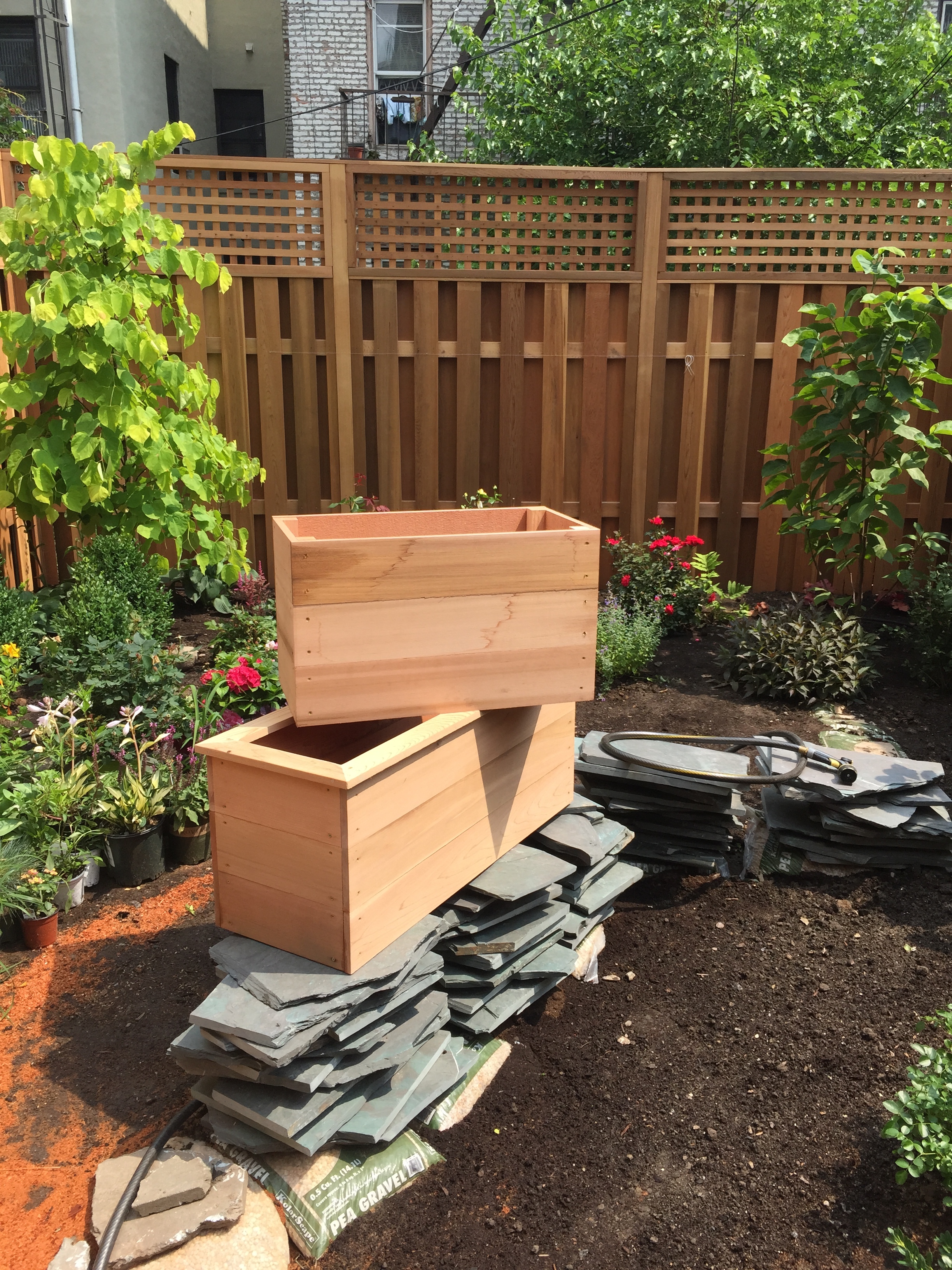 cedar fence and planters