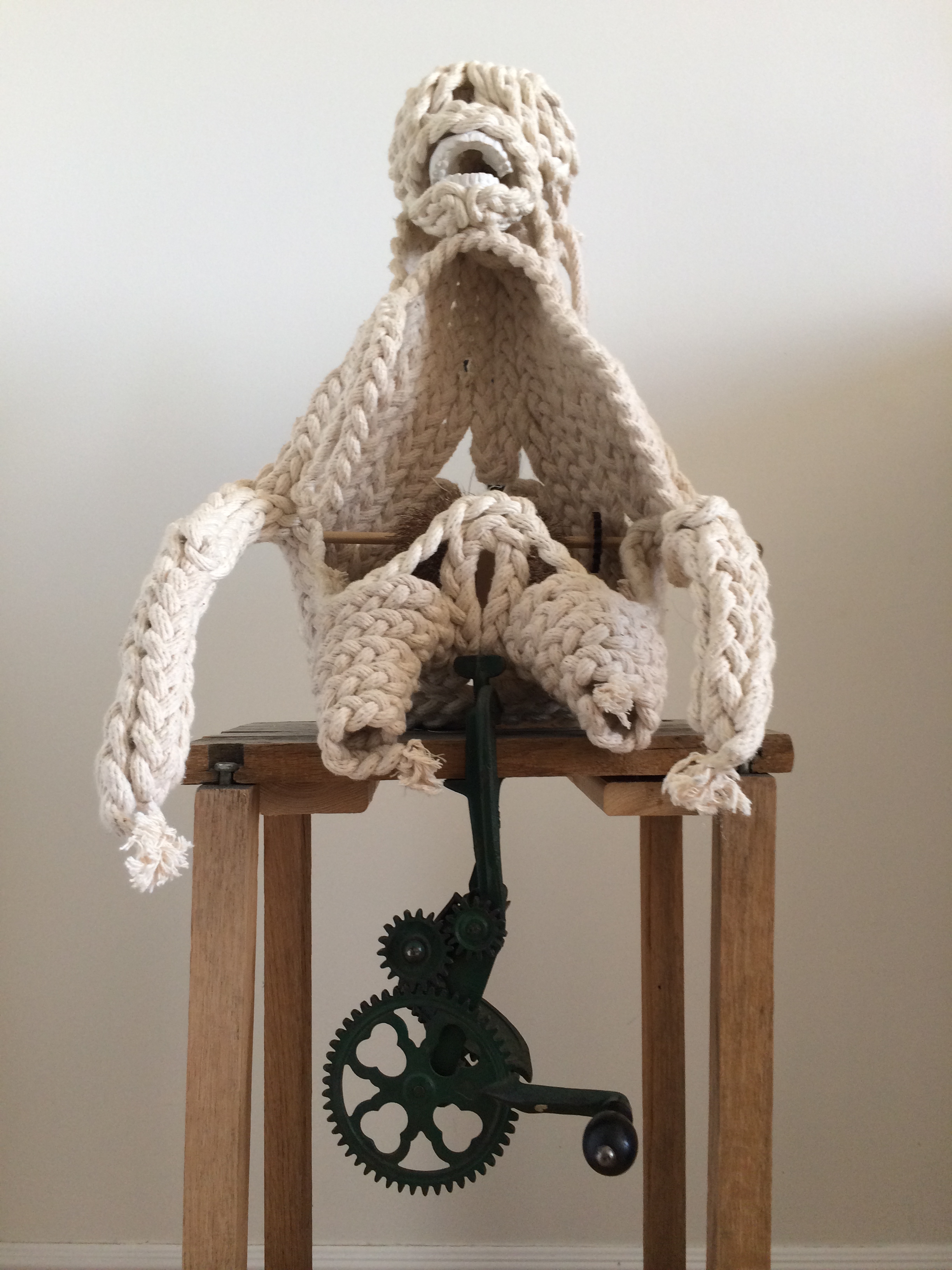 ROPE PORTRAIT Cotton rope, steel wire, ceramic, hair