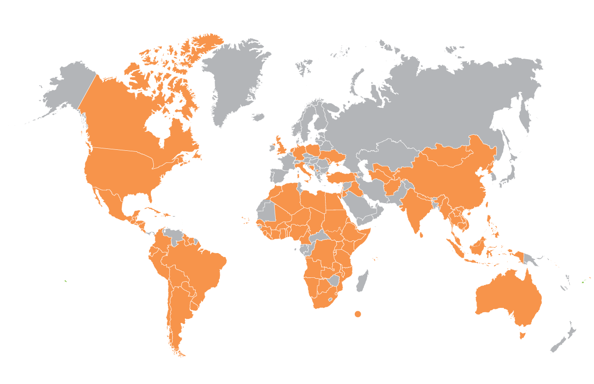 Map from oneworldplayproject.com depicts areas where One World Futbols have been donated.