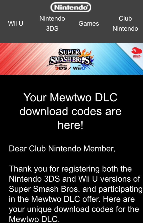 super smash bros download codes 3ds