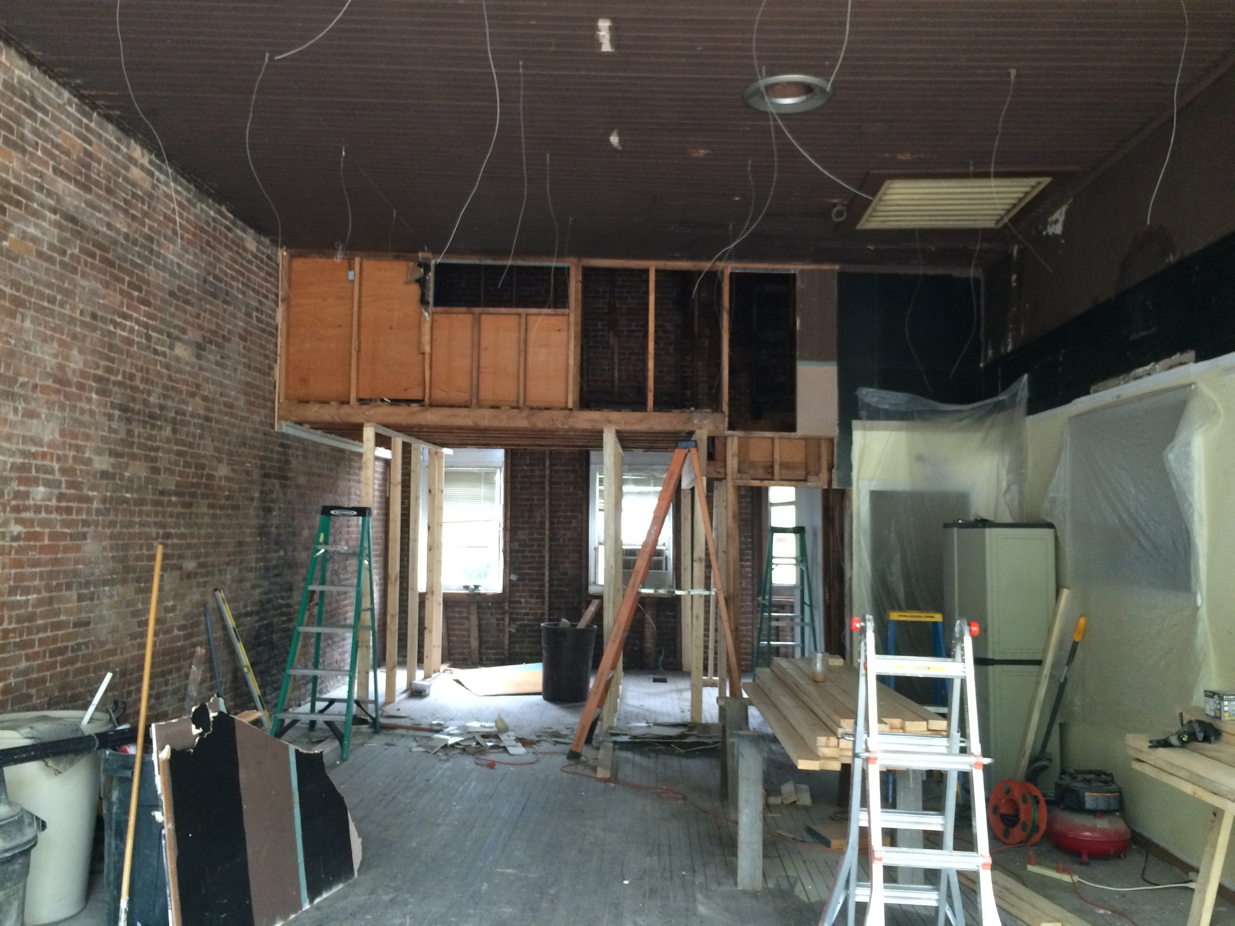 The former DJ booth becoming a loft office