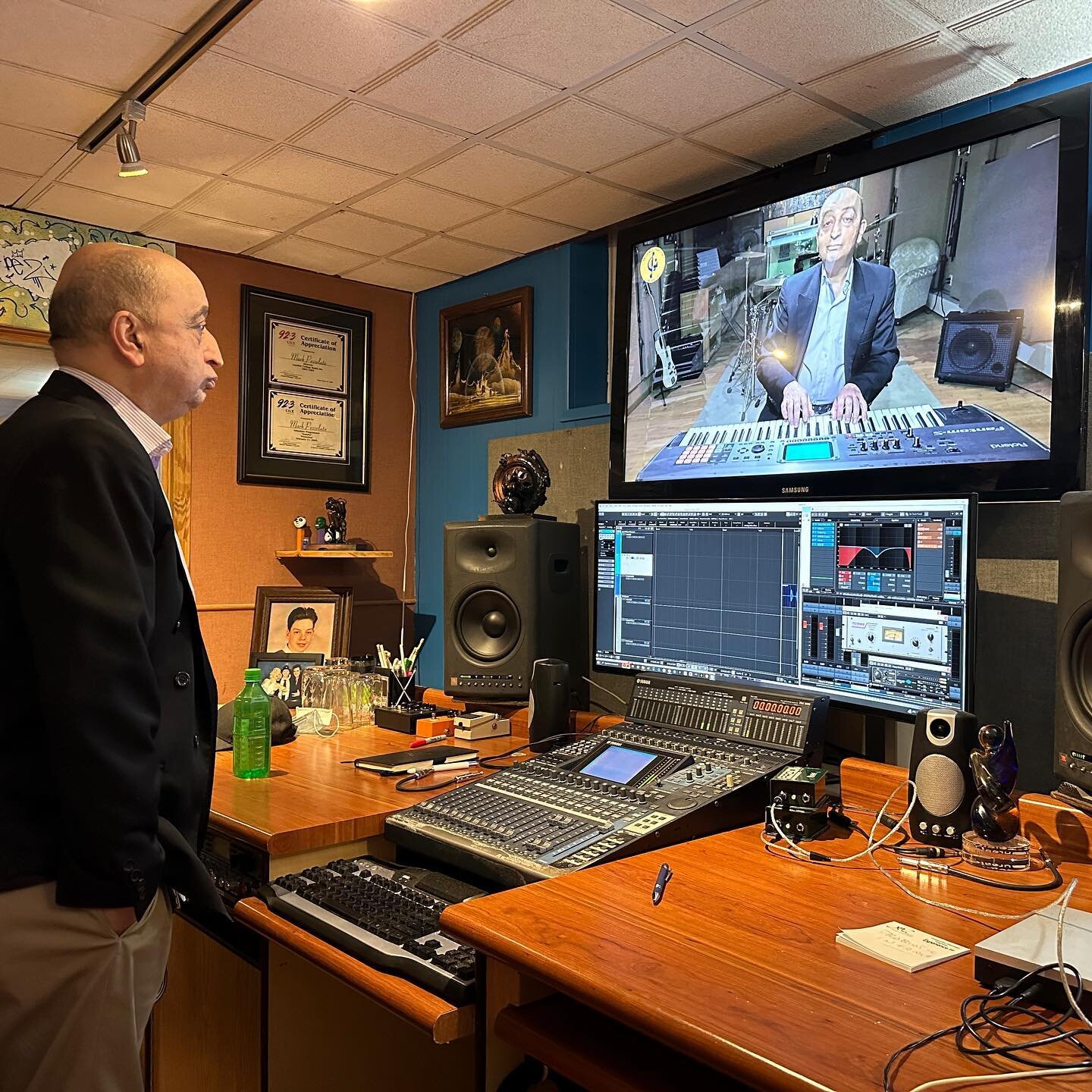 Mr. Taravati admiring his good work! #video #musicvideo #piano #studio #recordingstudio #controlroom #tvstudio