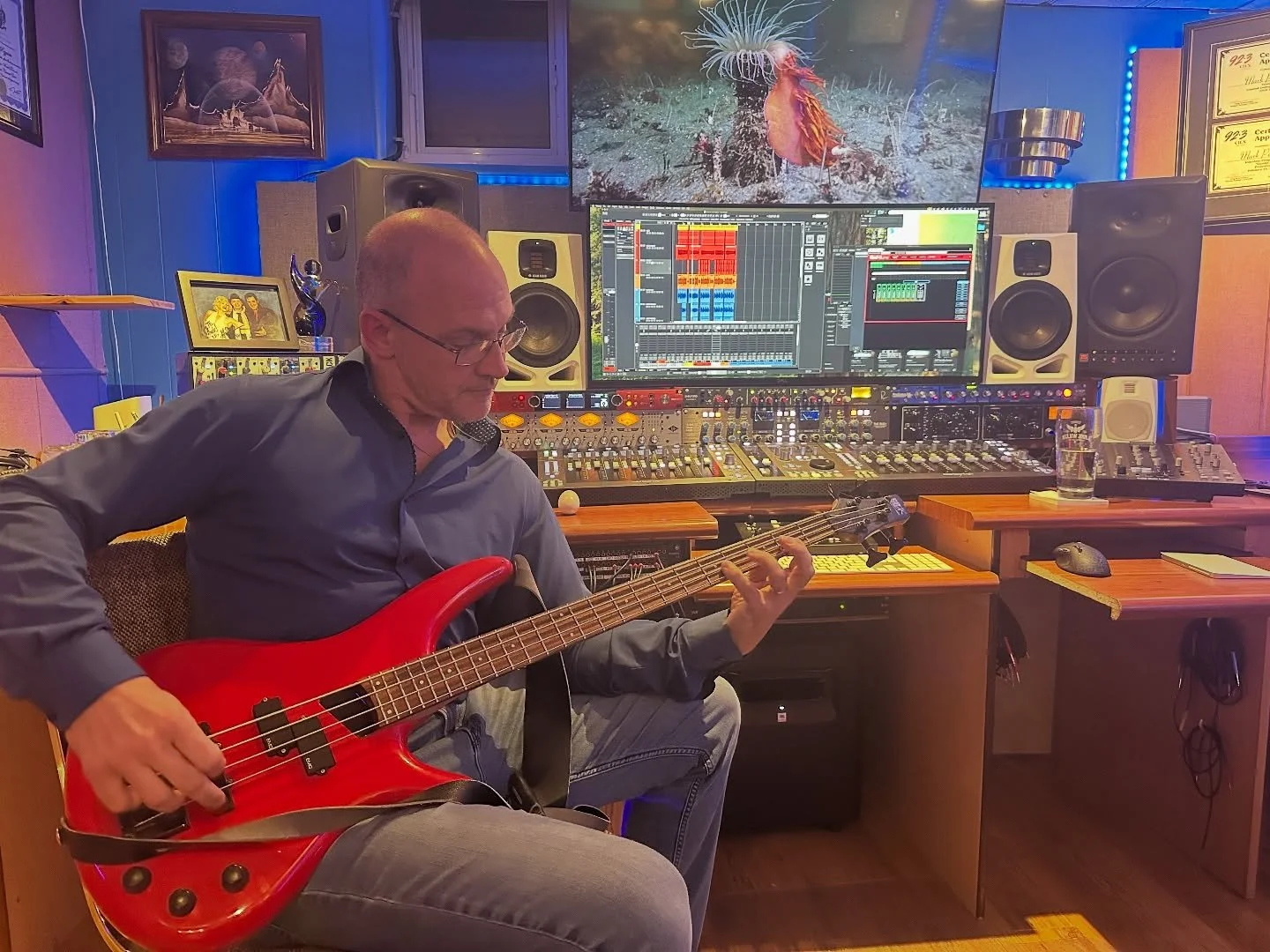 Recording bass, shaker, and saxophone with Clayton and Mitch. #pezmosis #shaker #eggshaker #bass #recording #saxophone