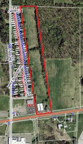 an aerial view of the Campbell property; 10.2 acres