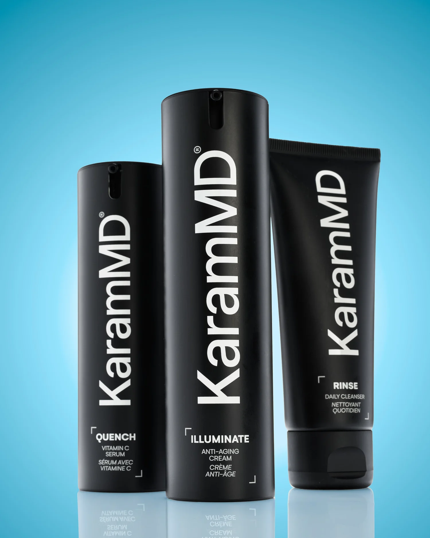 A consistent set of product photos from the Karam MD skincare line