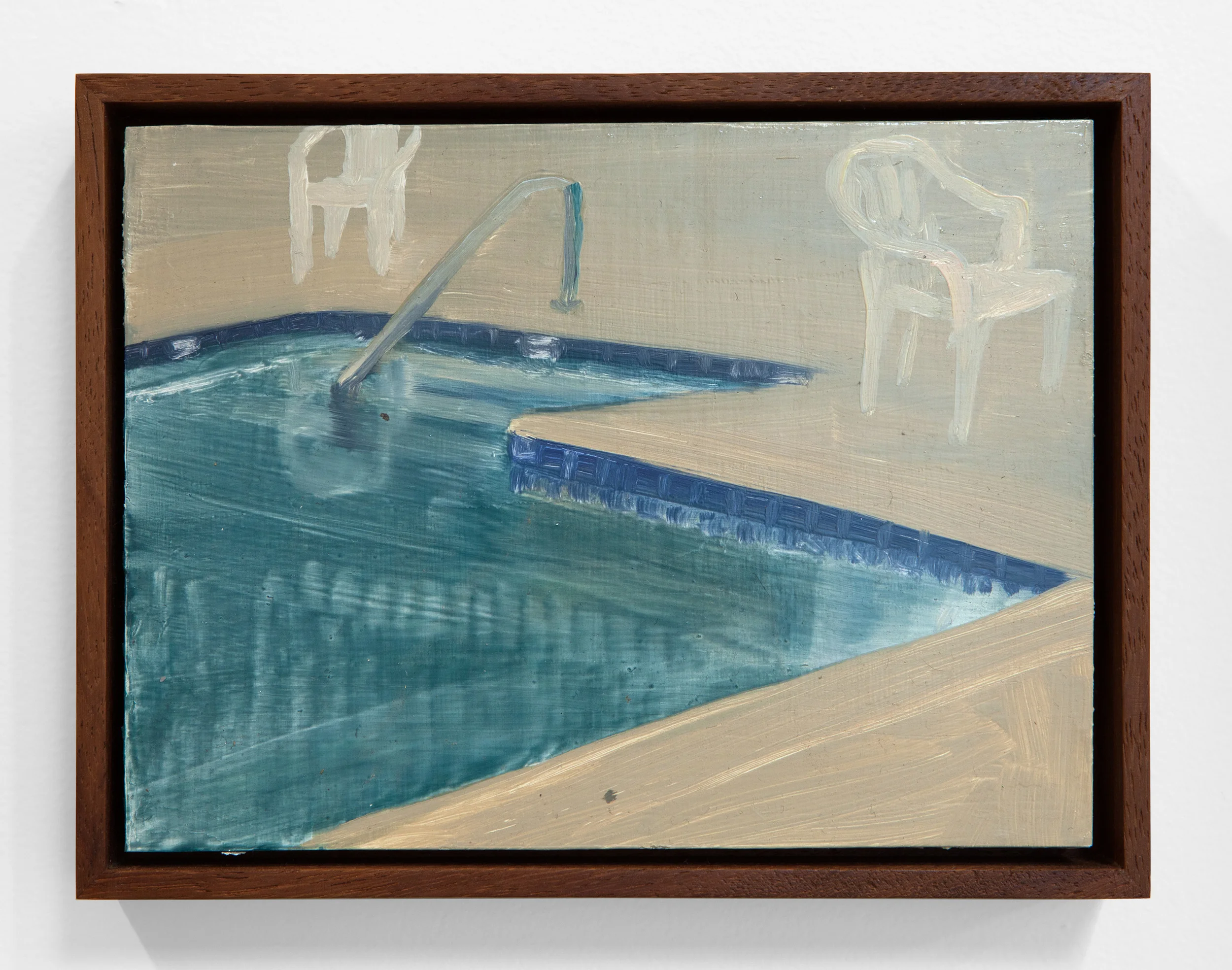 Erica Mahinay, Pool, (iterations #1-24/11am-11am, April 2015, LA, CA), Oil on panel & Ash, Walnut, & Iroko Frames, 24 Panels 6"x8" each