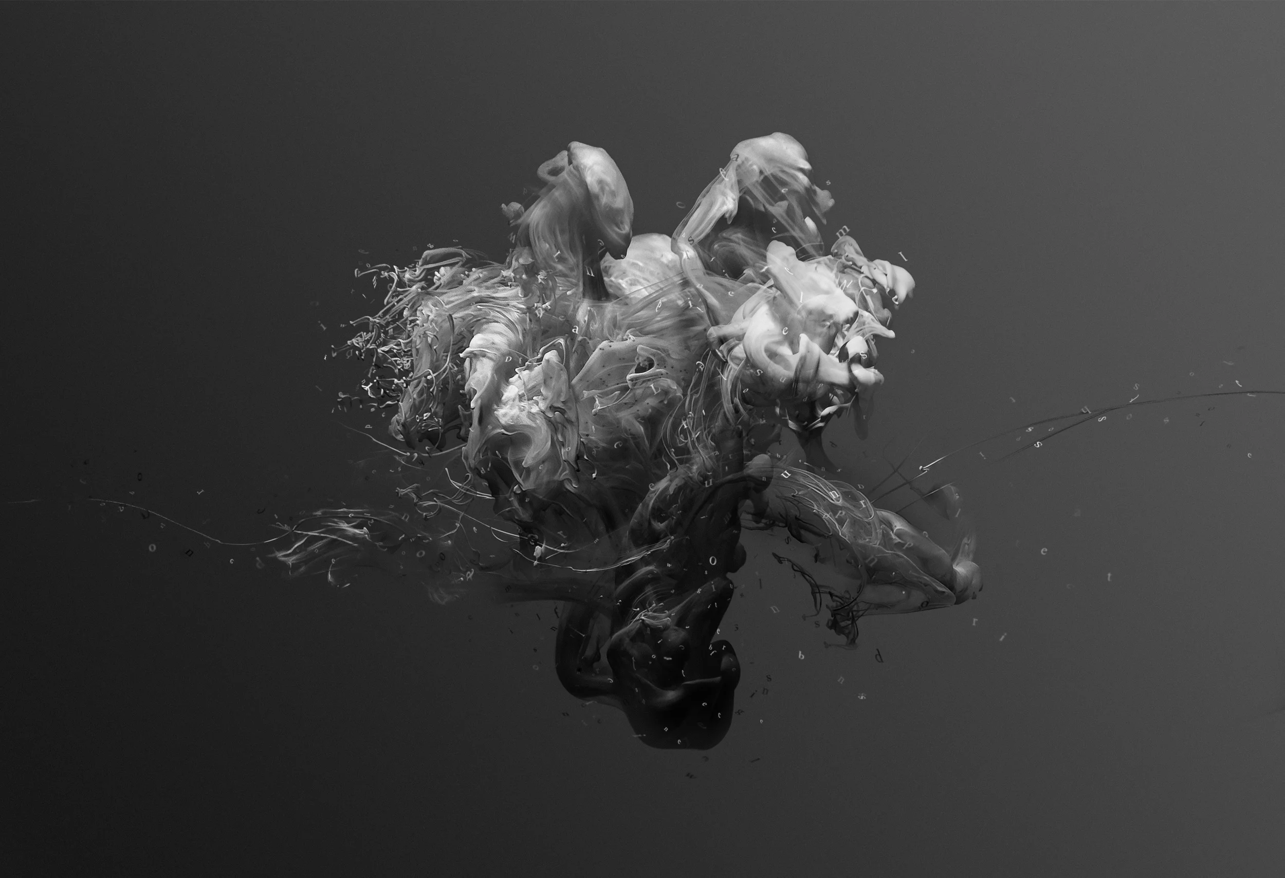 It's fair to say that type and ink only ever meet on a printed page. In this series of images, the two elements are presented to us in a way that is a little more unusual. Images of black and white ink in water are accompanied by small typographical letters to generate strange yet captivating forms that appear to float effortlessly in the air. A contemporary tribute to traditional methods of print.