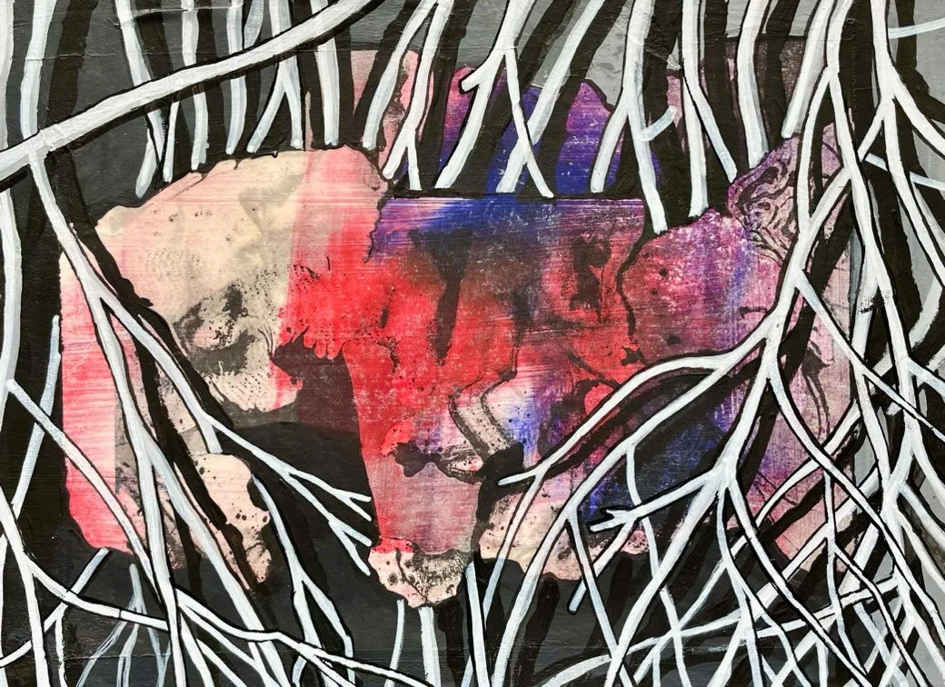 da ist was im Busch II / 2025 / Acrylic on-Paper / 21 x 29,7 cm