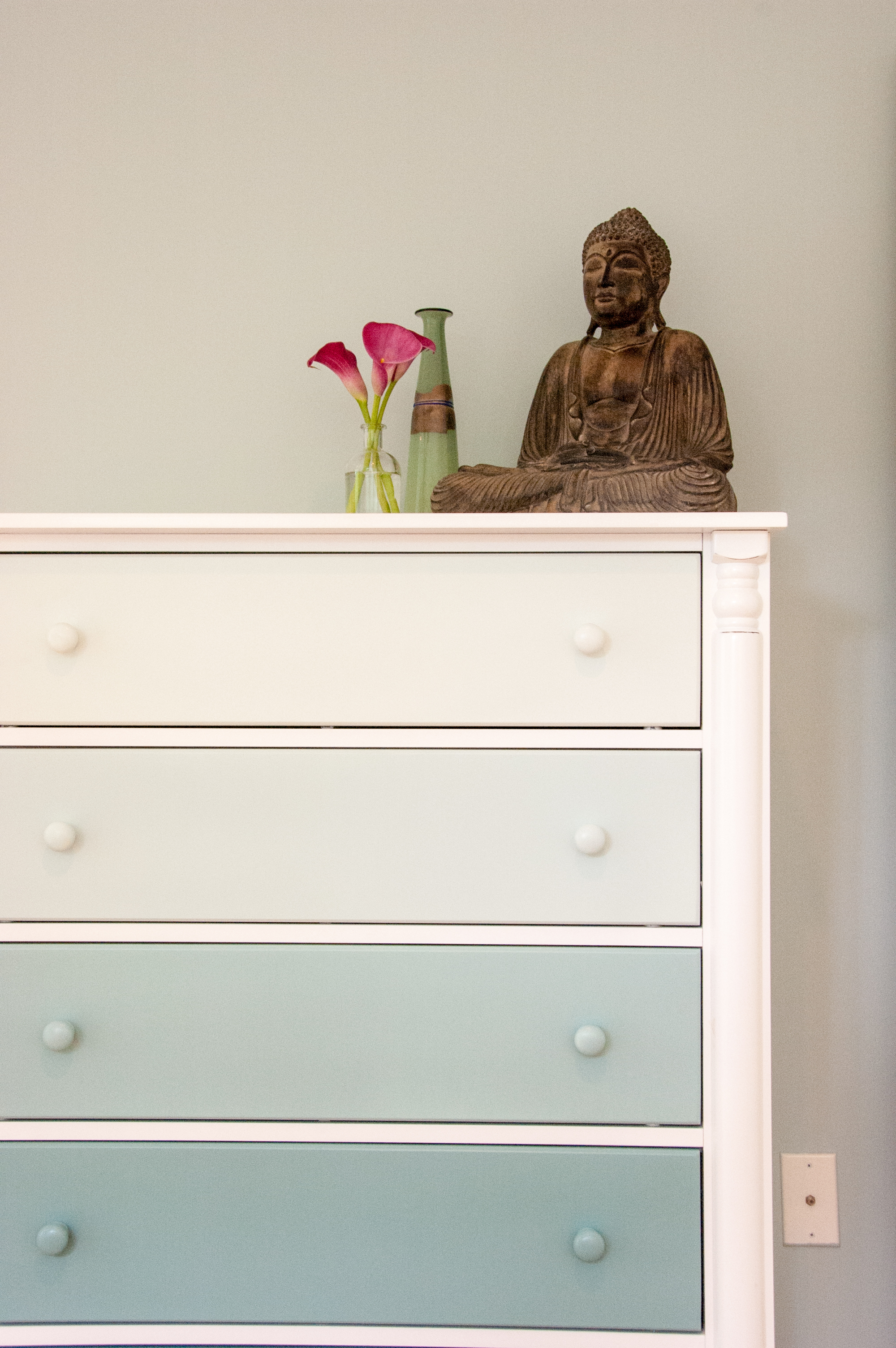 an ombre effect in shades of turquoise finished off this once plain white dresser