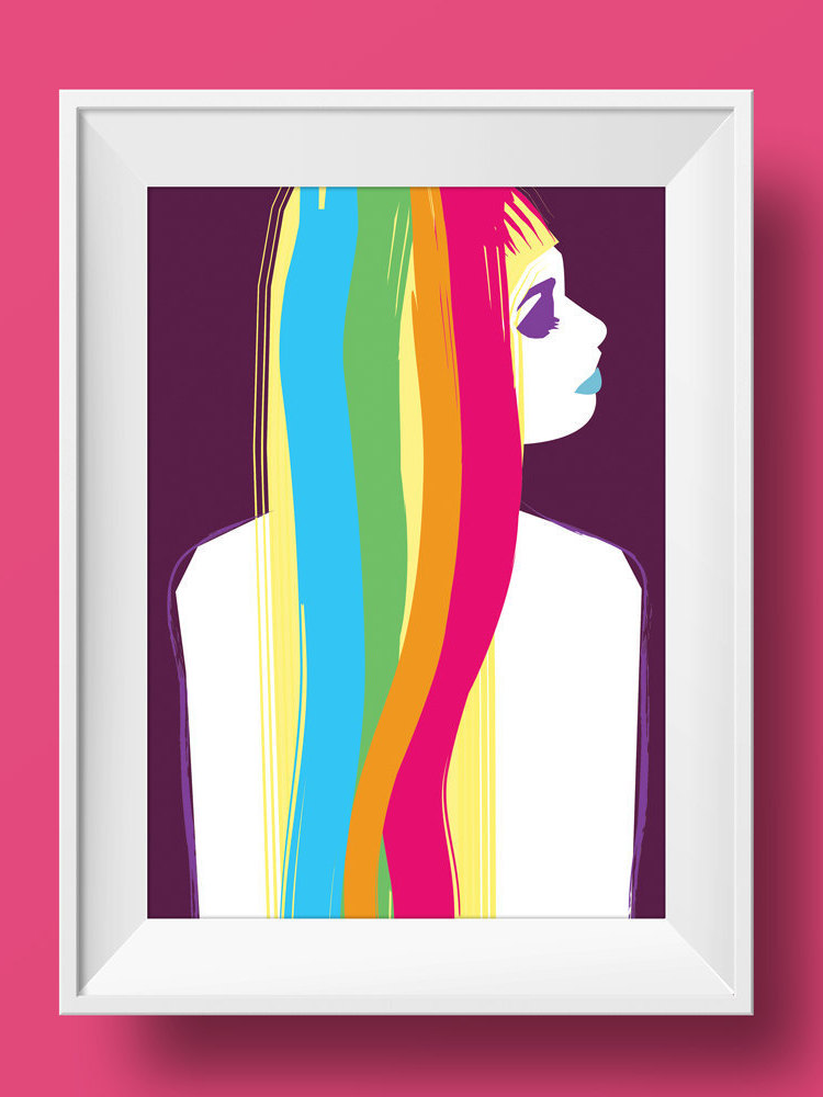 Rainbow Hair Print Poster Fashion Illustration Colors Girl Beauty Pink Art  Retro Mod Punk LGBTQ Red Blue Vogue Sexy Women Woman Home Pop — Jade  Pilgrolio