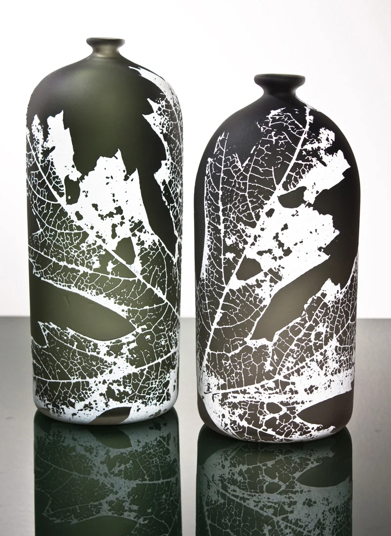 Leaf Vessel Vases - Grey and White Maple Motif