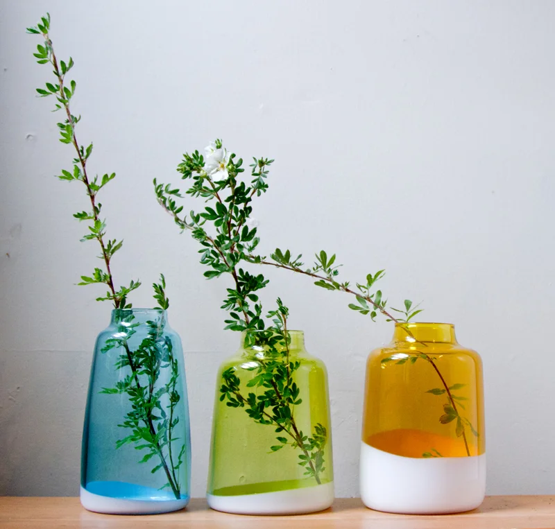 Two-Tone Stem Vases - Transparent Tri-Colour with White Base