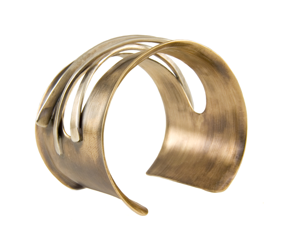 Side View of Wide Bronze and Silver Cuff Bracelet © Margaret Ellis
