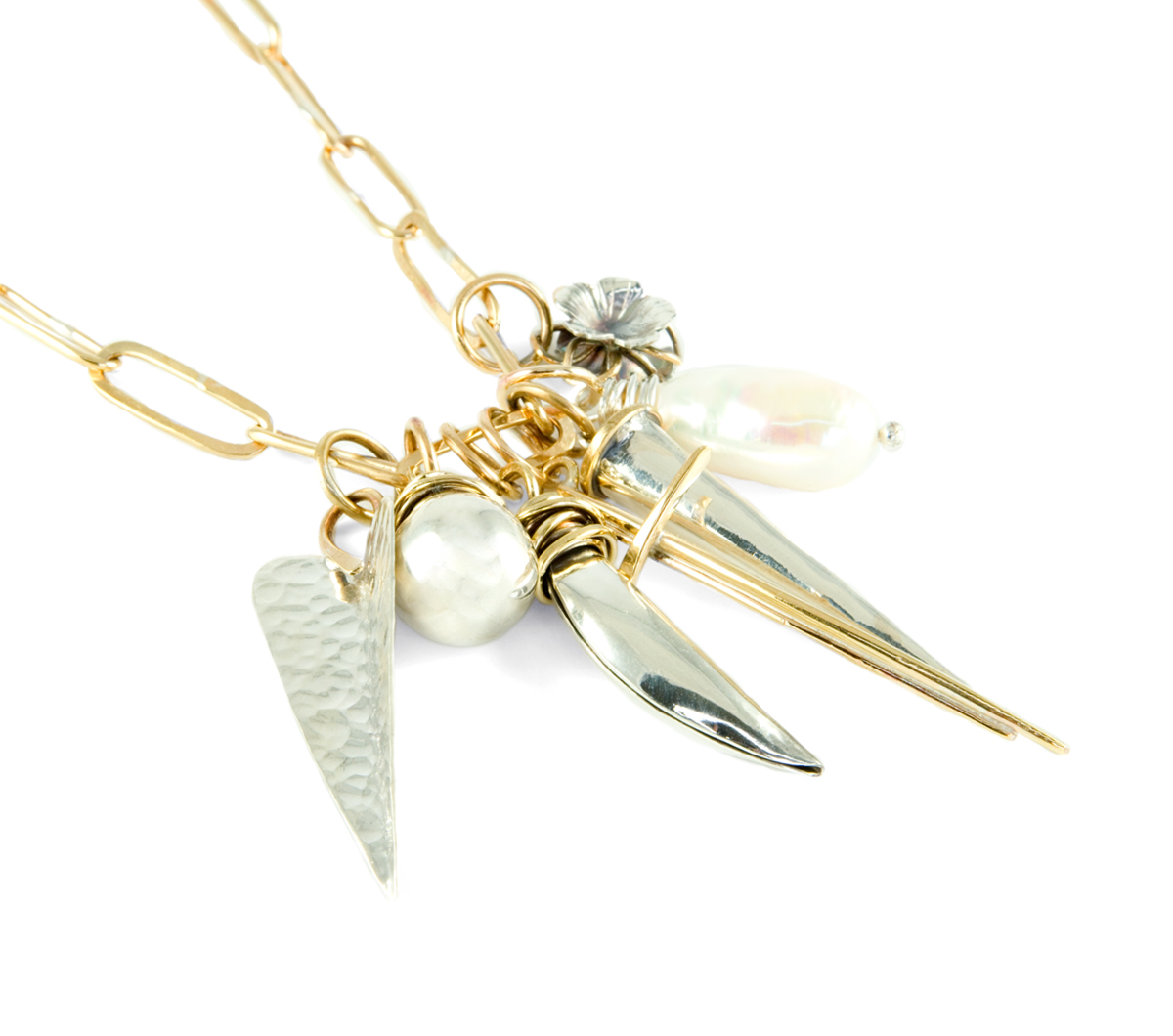 Close Up of Bronze and Silver Charm Necklace © Margaret Ellis