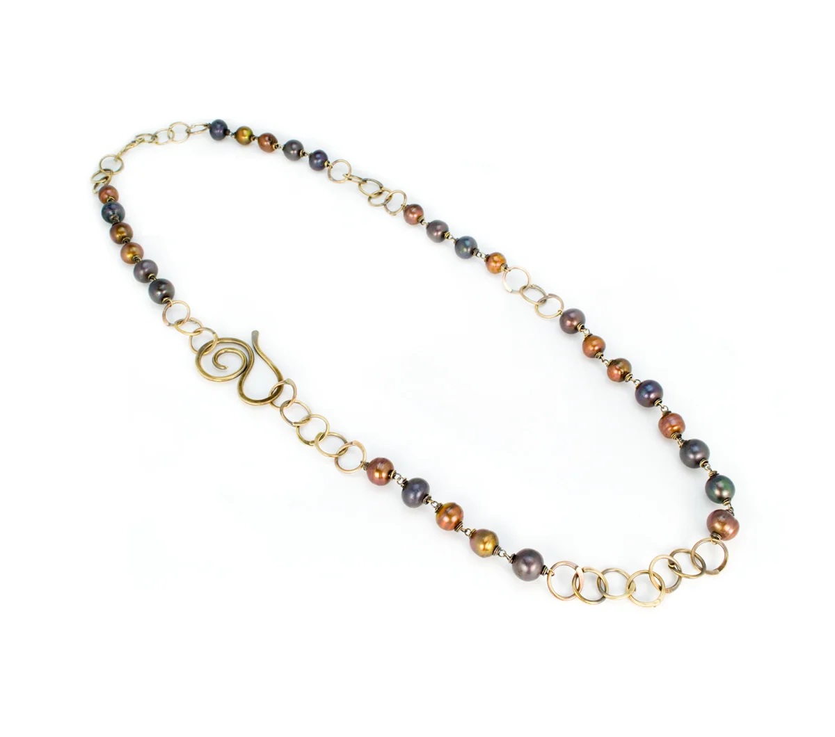 Bronze Black and Brown Pearl Long Necklace © Margaret Ellis