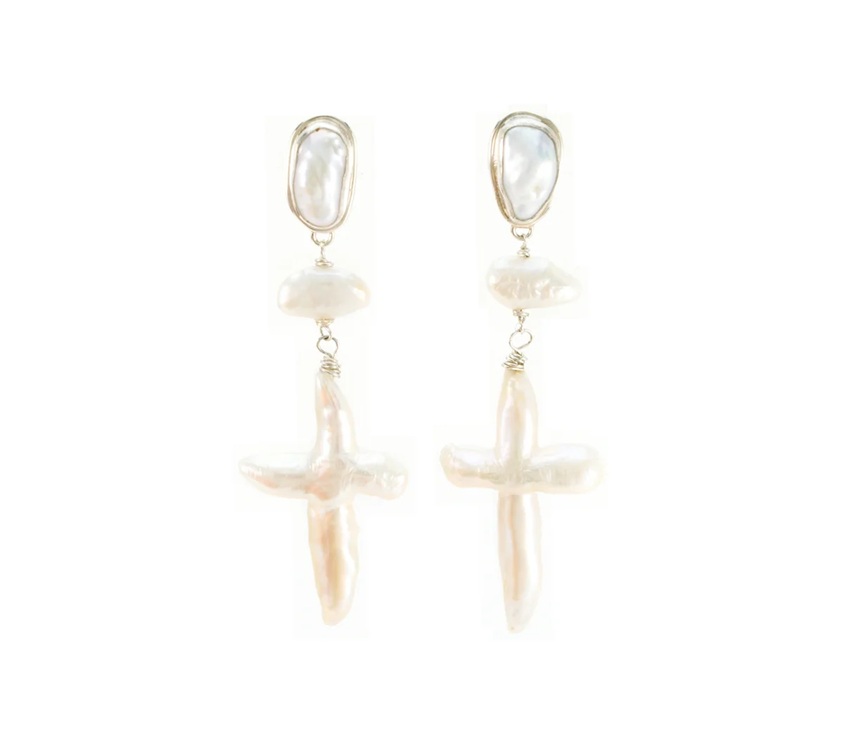 Silver Pearl Cross Earring © Margaret Ellis