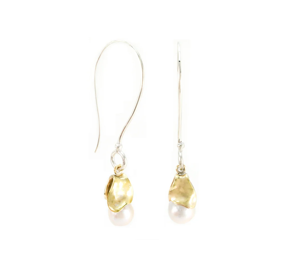 Silver and Bronze Petal Earring with Baroque Pearl © Margaret Ellis