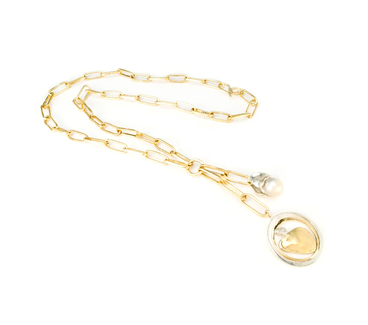 Chain Necklace with Pearl and White Topaz Pendants © Margaret Ellis