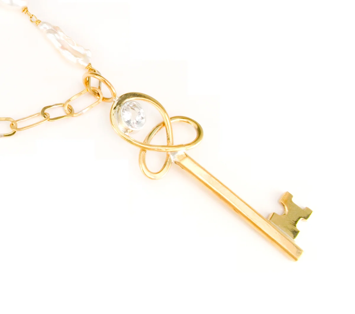 Pearl Chain Necklace with Key with White Topaz © Margaret Ellis