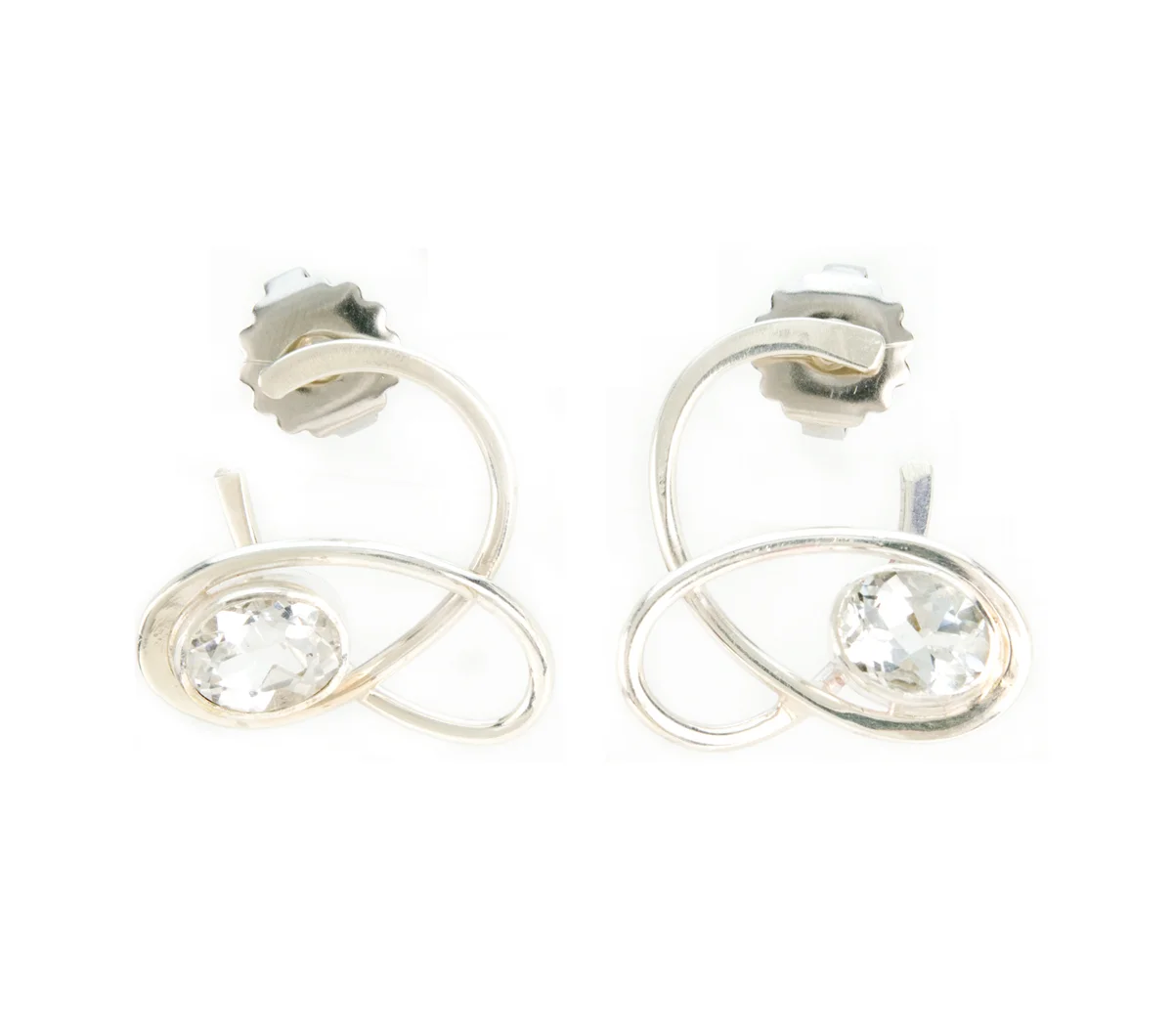 Small Silver Swirl Earring with White Topaz © Margaret Ellis