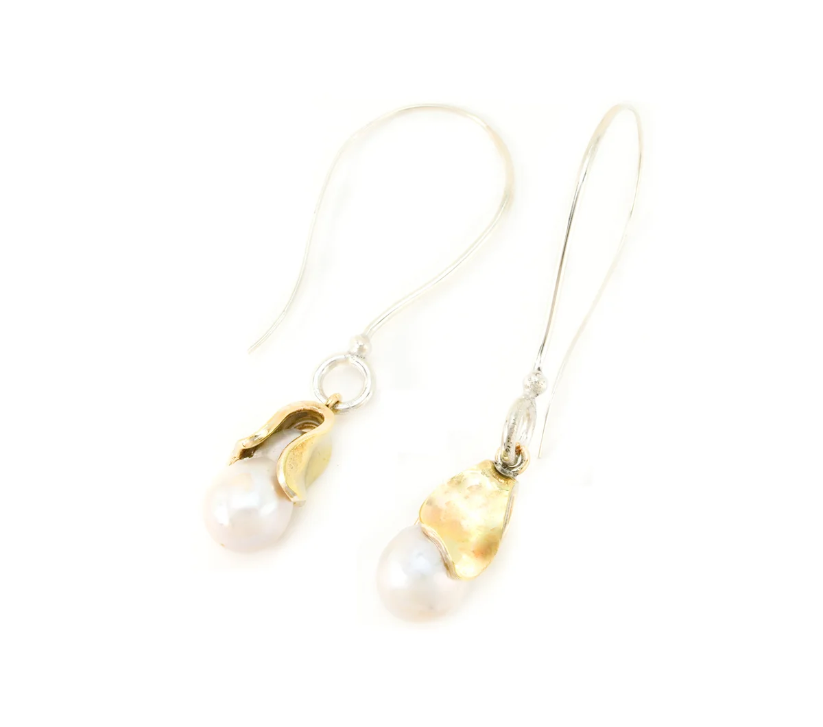 Silver and Bronze Petal Earring with Baroque Pearl © Margaret Ellis