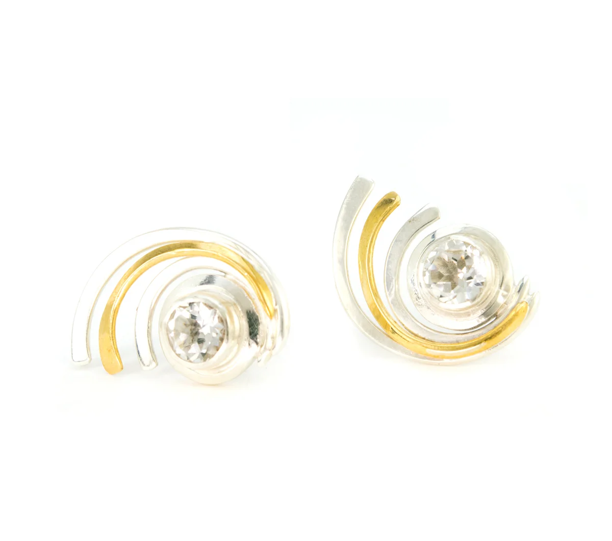Silver & Bronze White Topaz Stud Earrings © Margaret Ellis