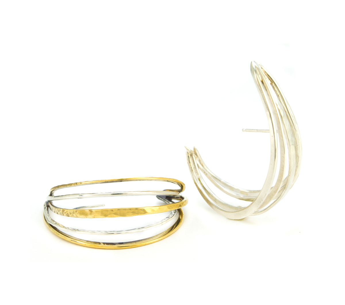 Silver & Bronze Textured Hoop Earrings © Margaret Ellis