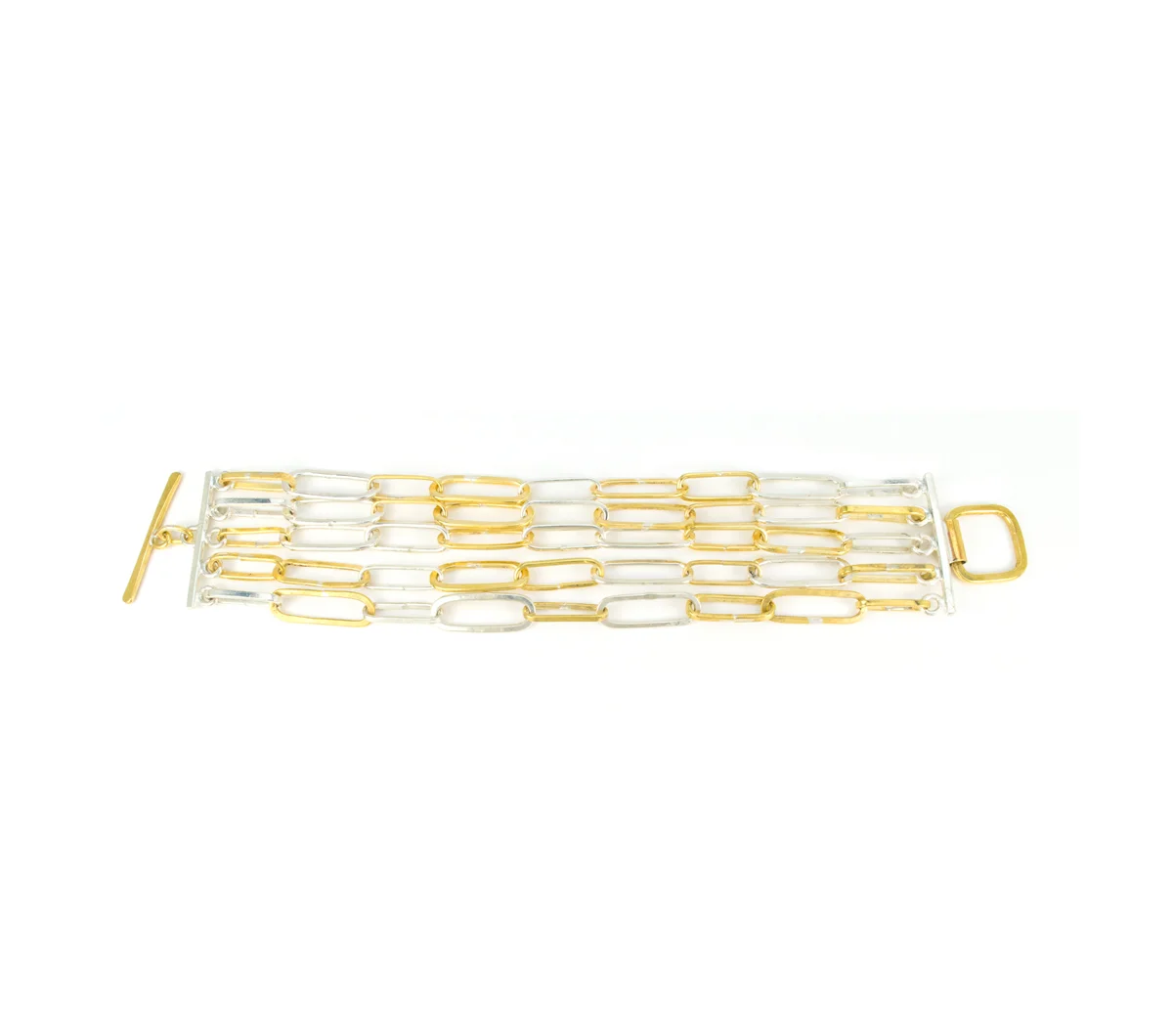 Silver & Bronze Five Chain Toggle Bracelet © Margaret Ellis