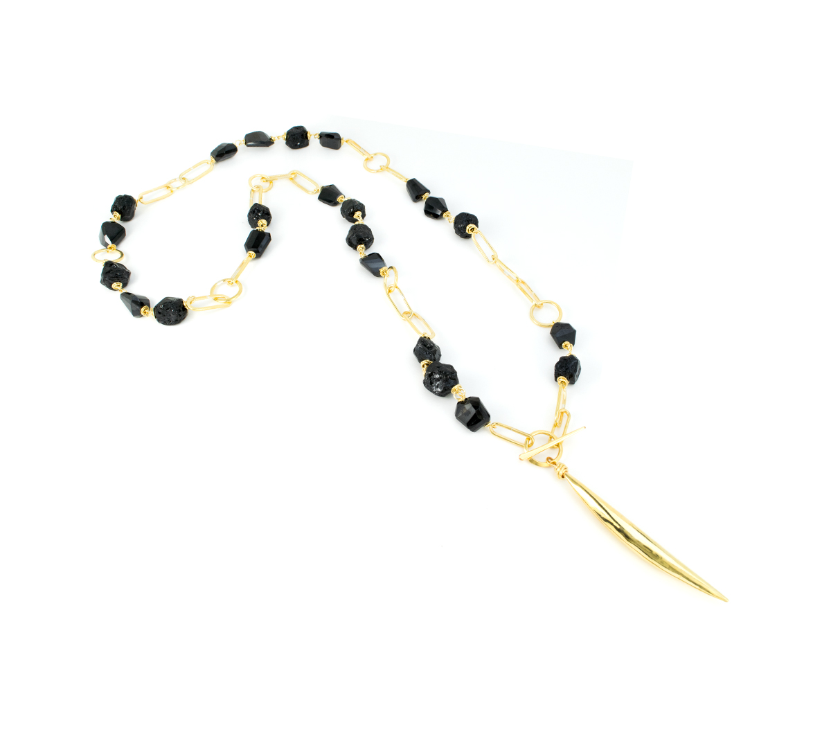 Bronze Double Chain Necklace with Black Tourmaline and Black Spinel © Margaret Ellis