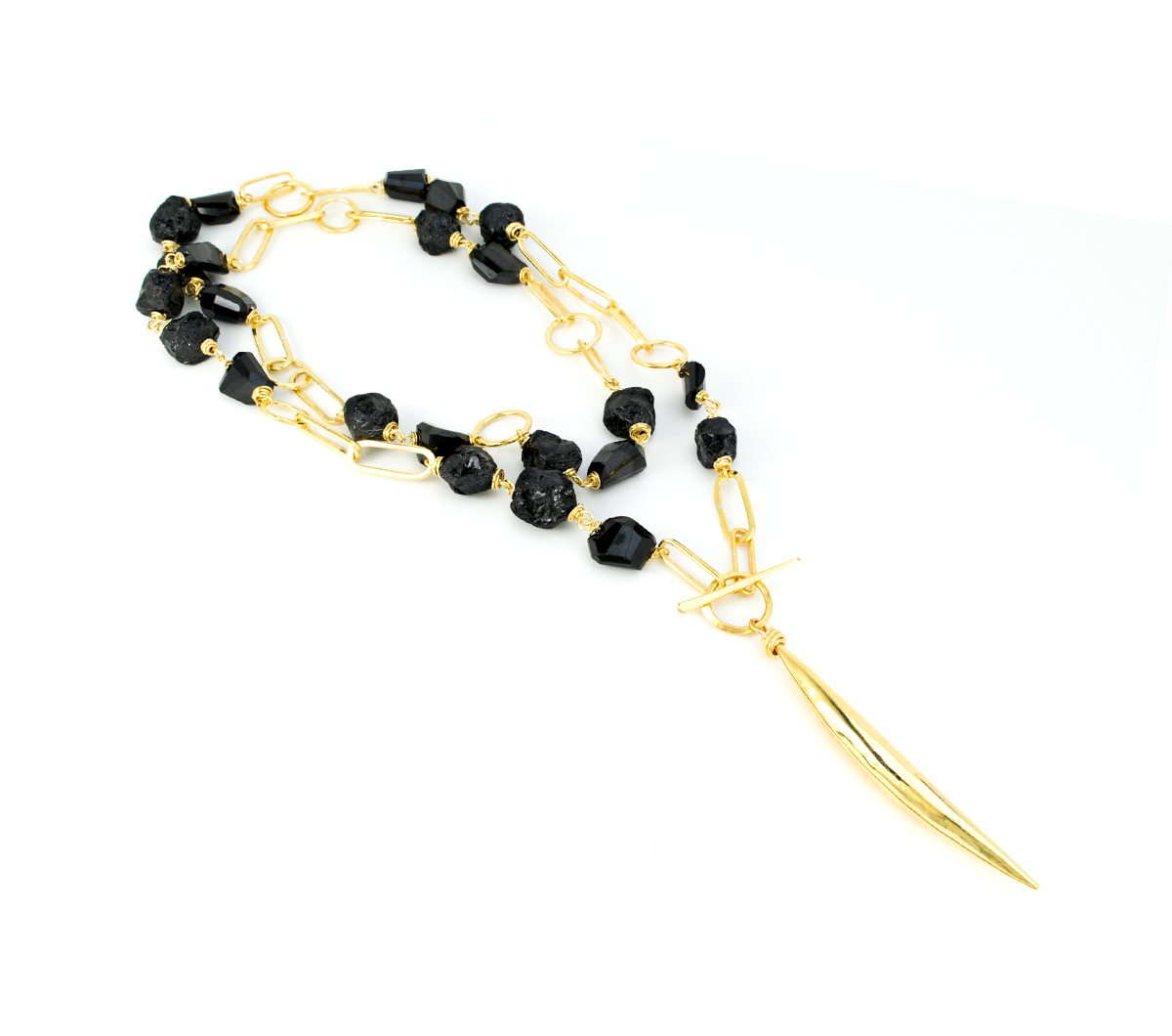 Bronze Double Chain Necklace with Black Tourmaline and Black Spinel © Margaret Ellis