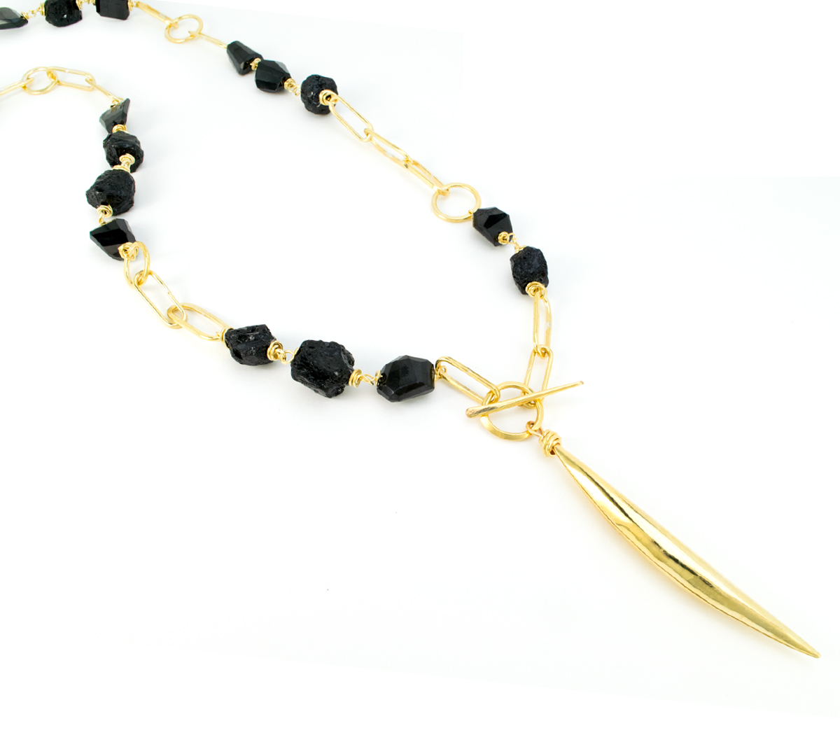 Bronze Double Chain Necklace with Black Tourmaline and Black Spinel © Margaret Ellis