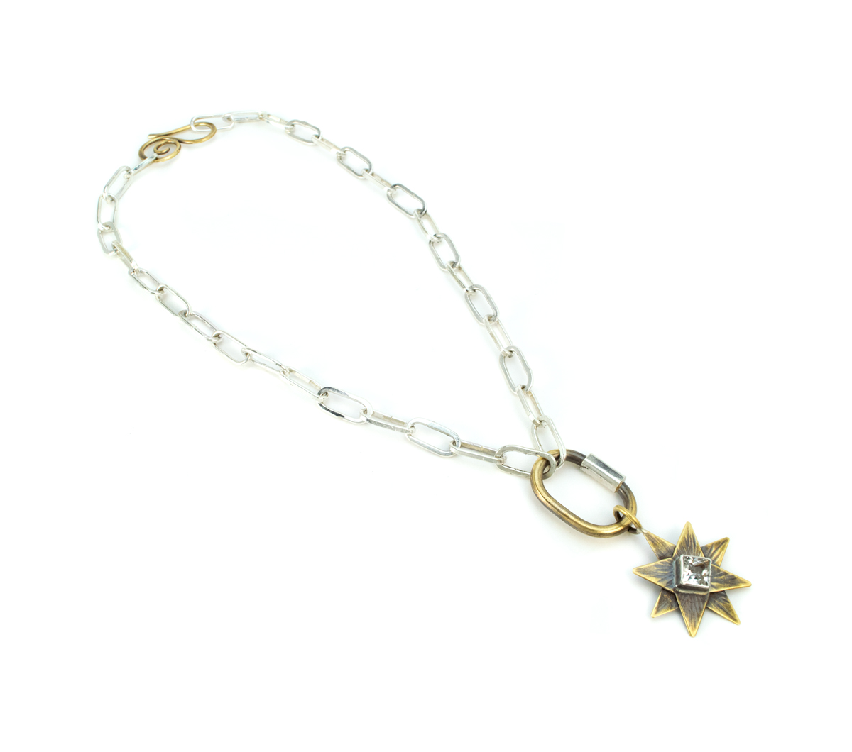 Silver & Bronze Chain Necklace with White Topaz Star Pendant © Margaret Ellis