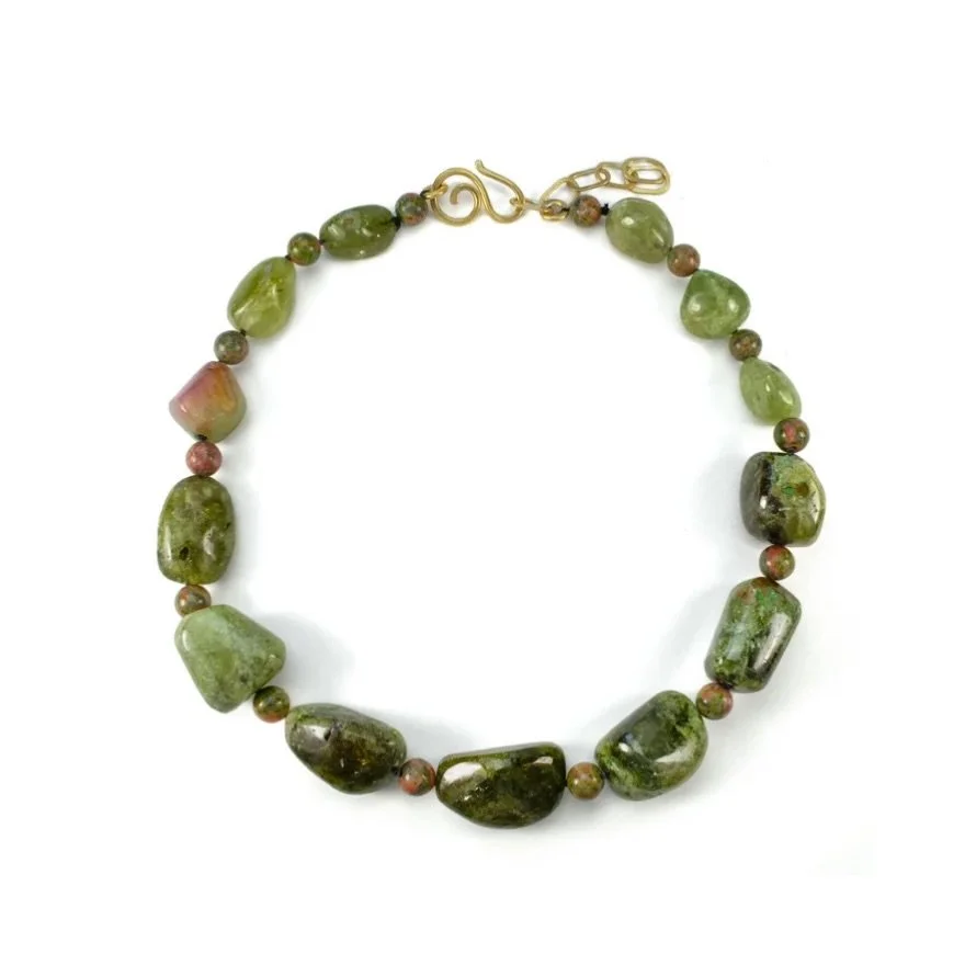 Obsessed with all the stone necklaces, but this one&hellip;🔥

Green tourmaline meets unakite&mdash;rich, luxurious, and entirely its own, but made for you. 

Dress it up or wear it with a tee.