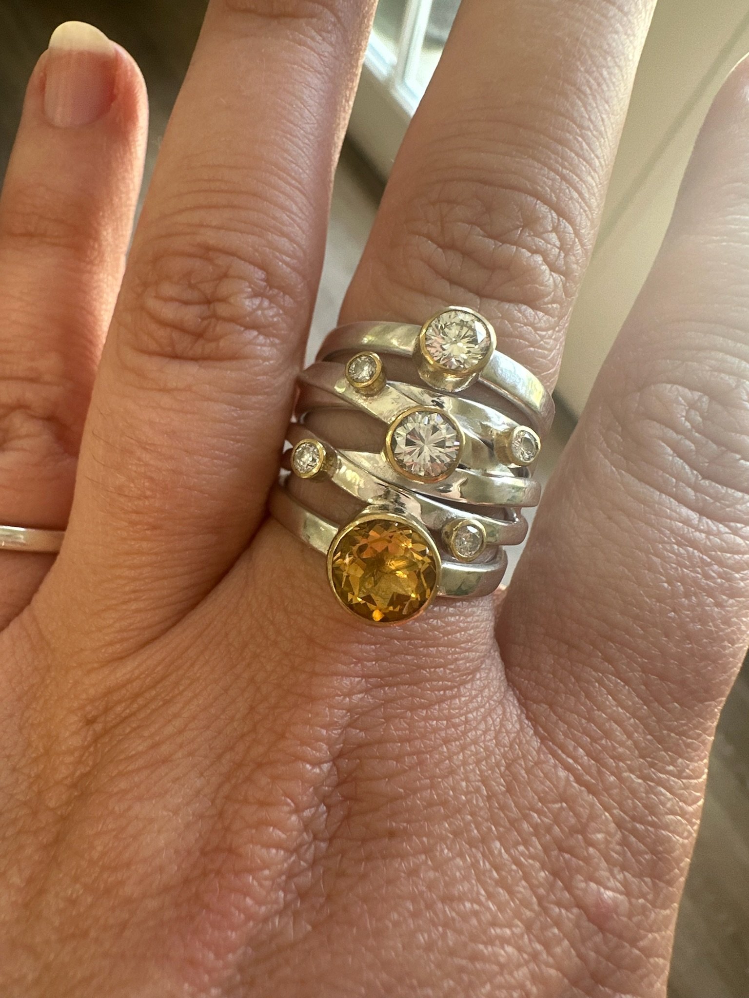 Silver and Gold Diamond and Citrine Ring
