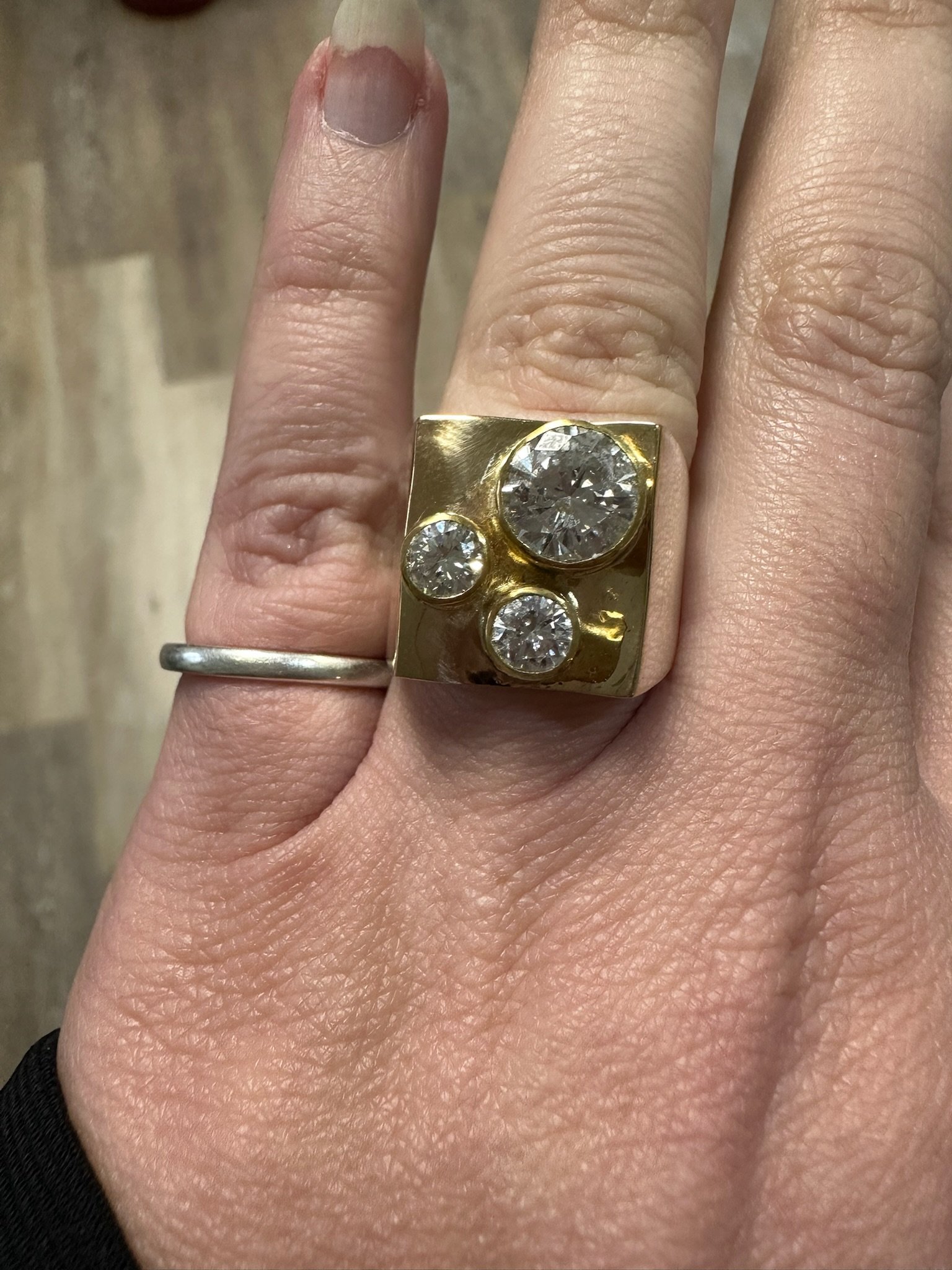 Silver and Gold Diamond Box Ring