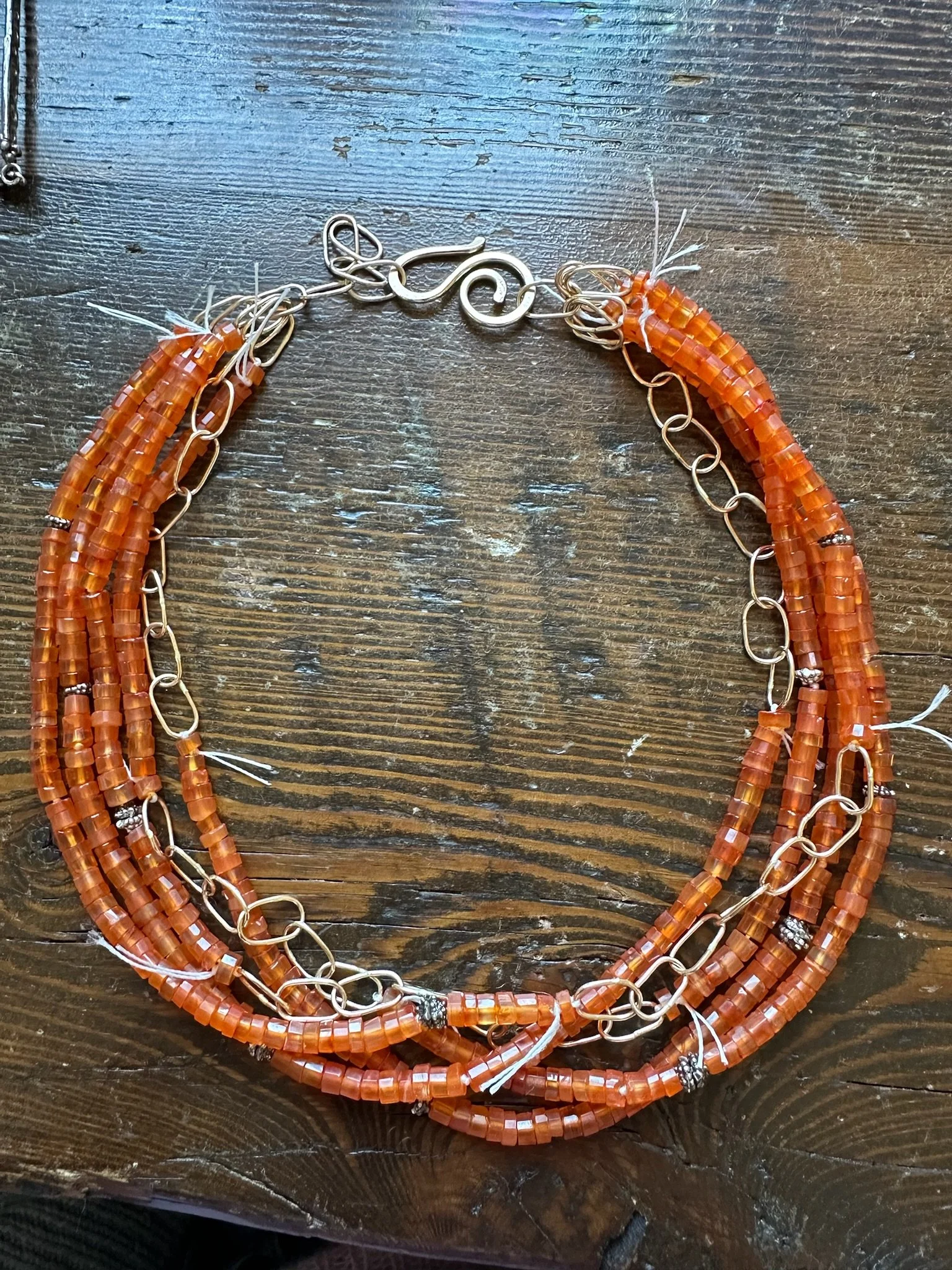 Carneliand and Gold Chain necklace in progress