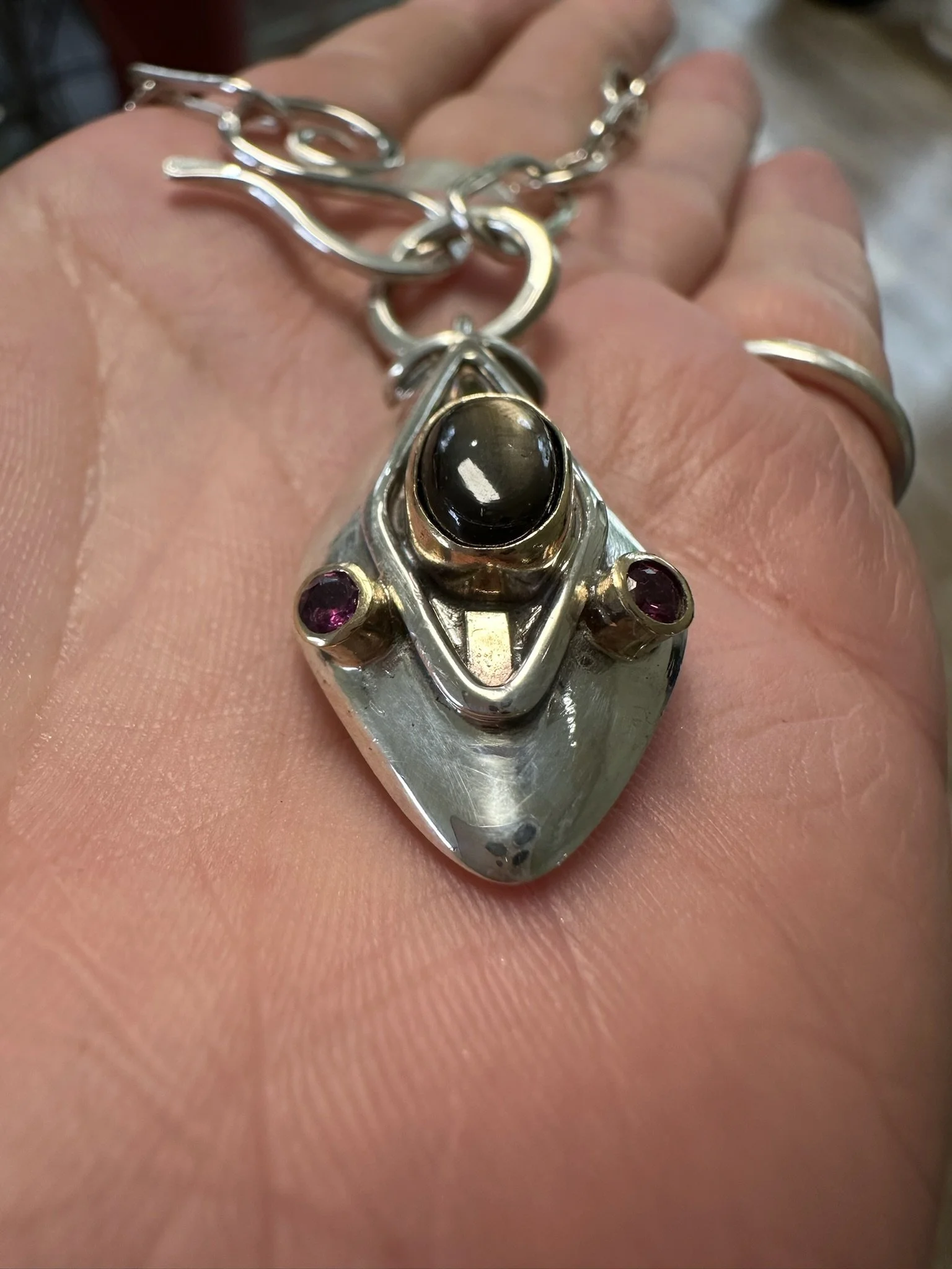 Snake Necklace pendant with Star Sapphire and Rubies