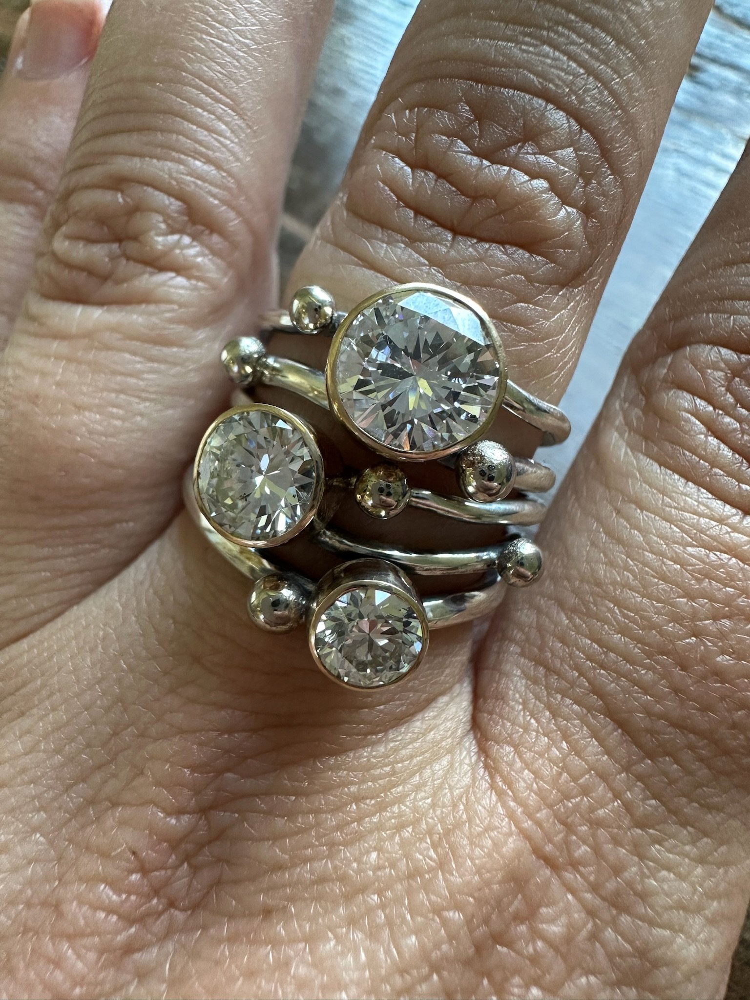 Sterling and Diamond Stack Rings with Balls