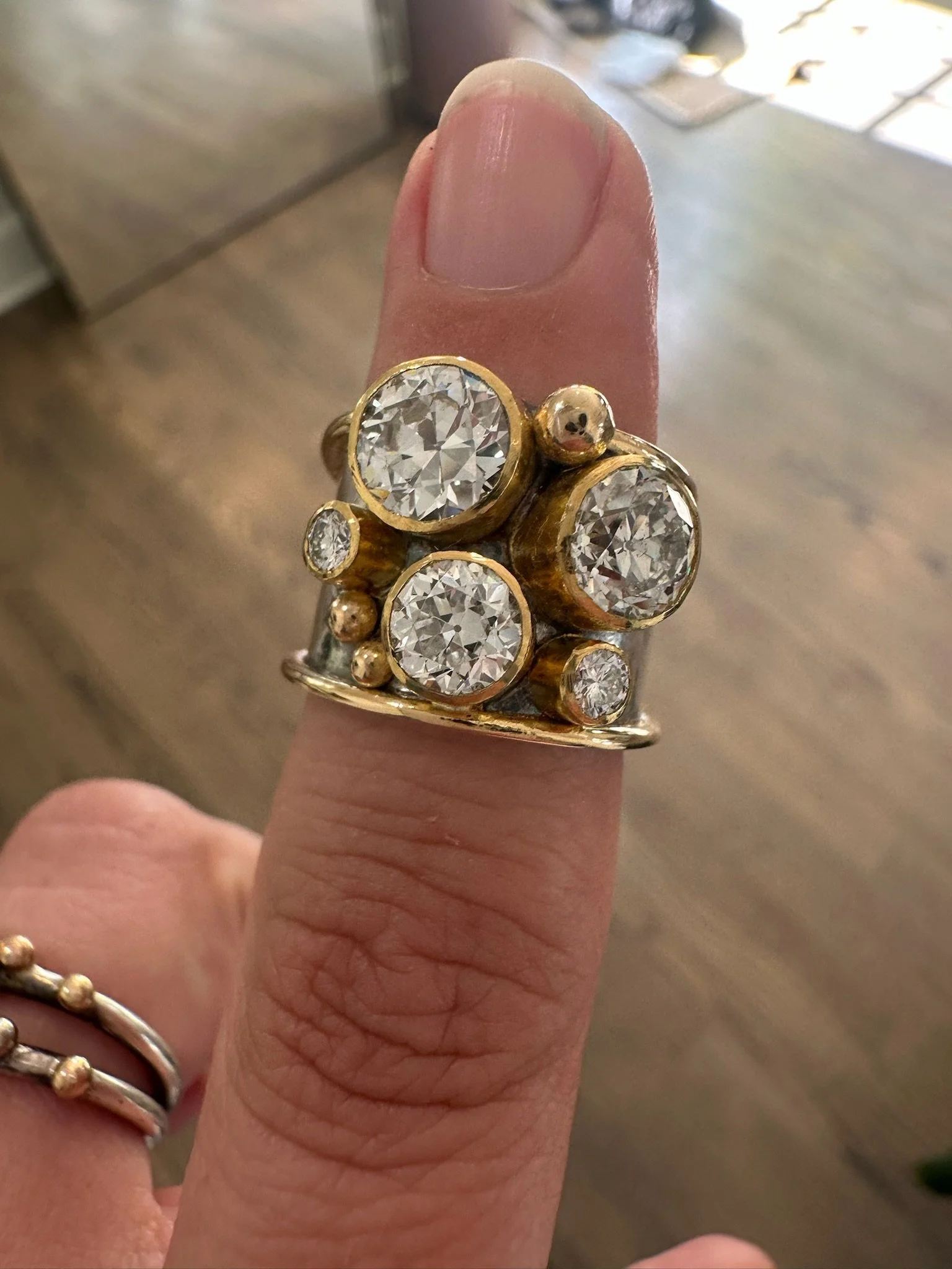 Silver and Gold Diamond Cluster Ring