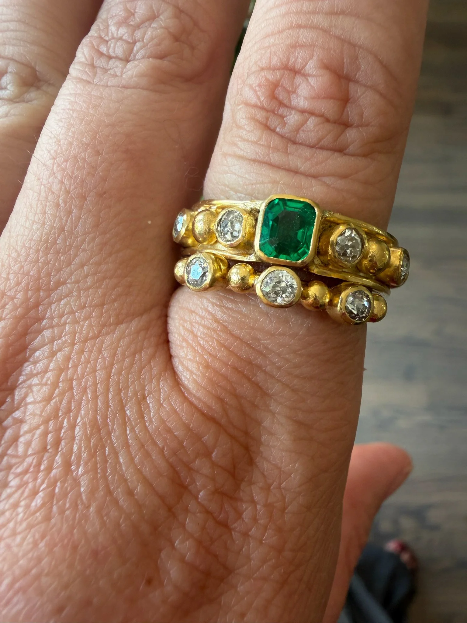 Gold Emerald and Diamond Rings
